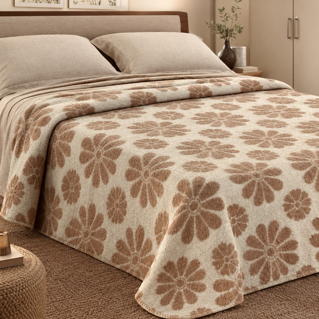 Coperta Margherite in Misto Lana con Bordatura in Velluto 210x250