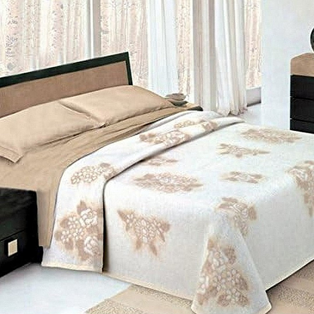 Coperta Fiori in Misto Lana con Bordatura in Velluto 210x250