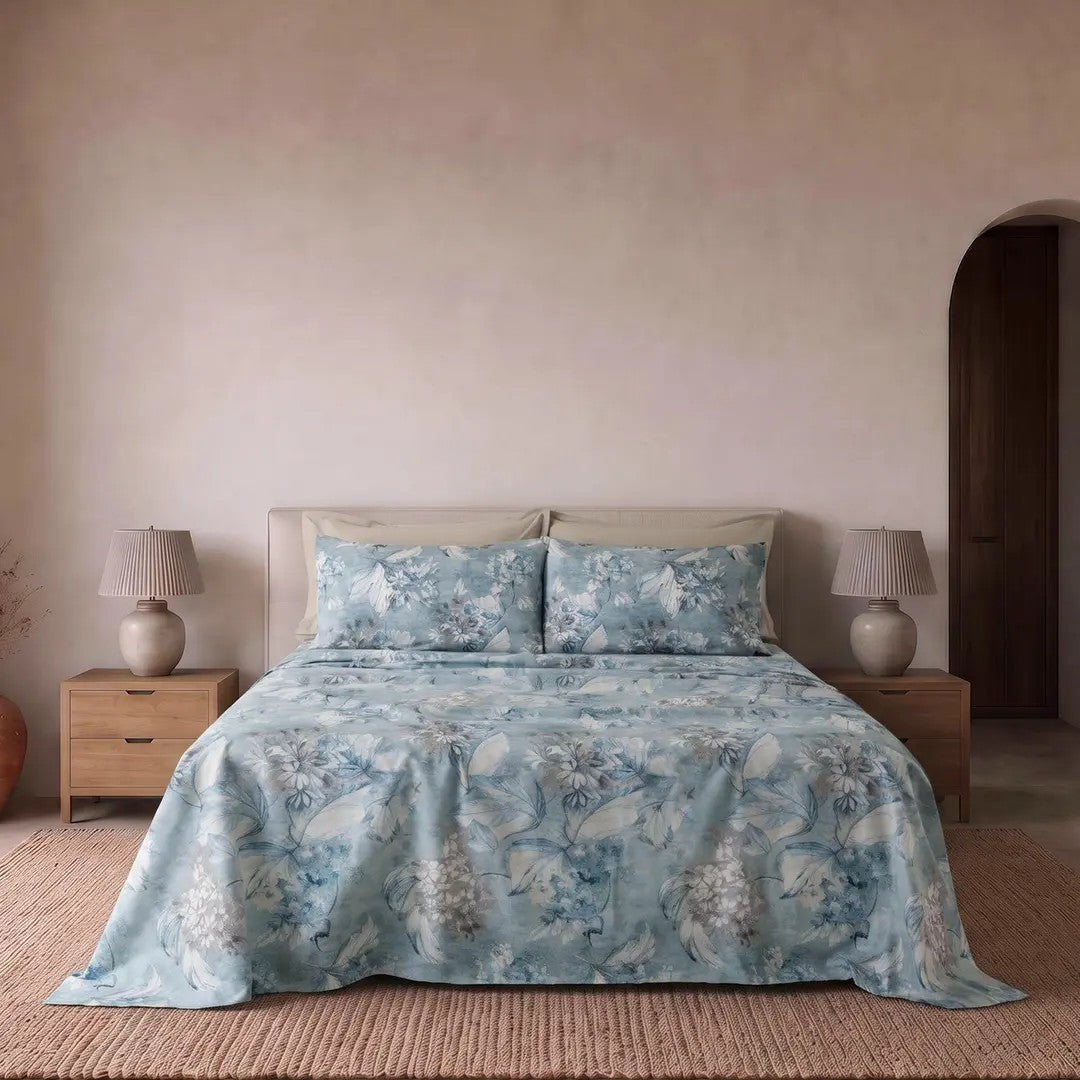 Riviera Home Completo Lenzuola Perla in Puro Cotone Stampato LN1846