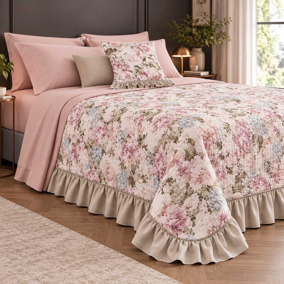 Nazareno Gabrielli Quilt Matrimoniale Floreale con Fodera Cuscino Arredo Dafne