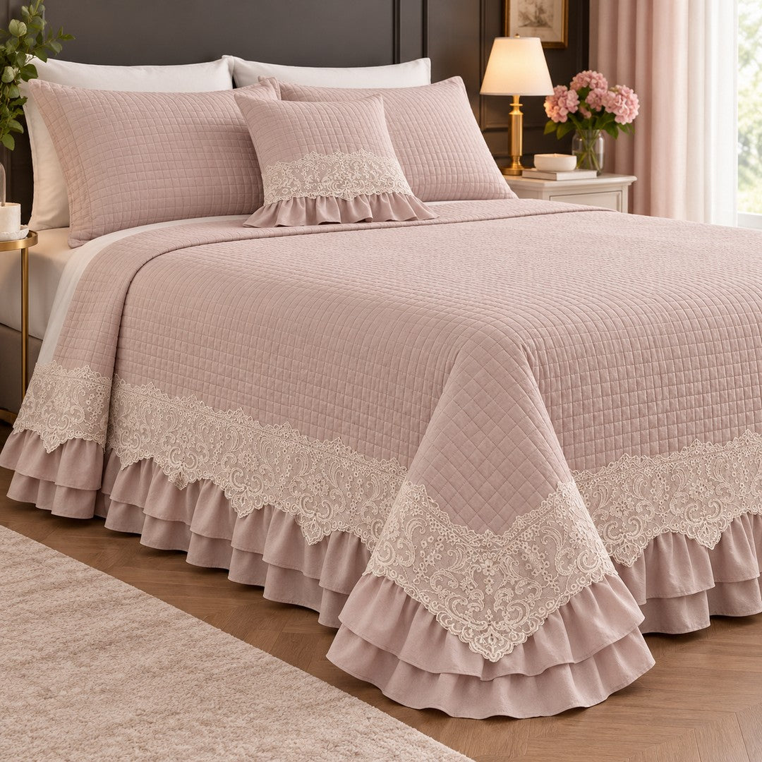 Nazareno Gabrielli Quilt Matrimoniale con Pizzo Fodera Cuscino Arredo Diana