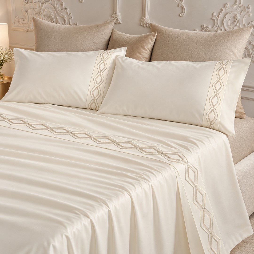 Laura Biagiotti Completo Lenzuola Matrimoniale Bordo Jacquard La Marais Rombi