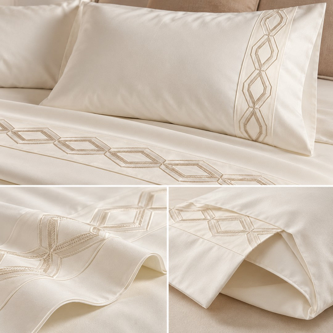 Laura Biagiotti Completo Lenzuola Matrimoniale Bordo Jacquard La Marais Rombi