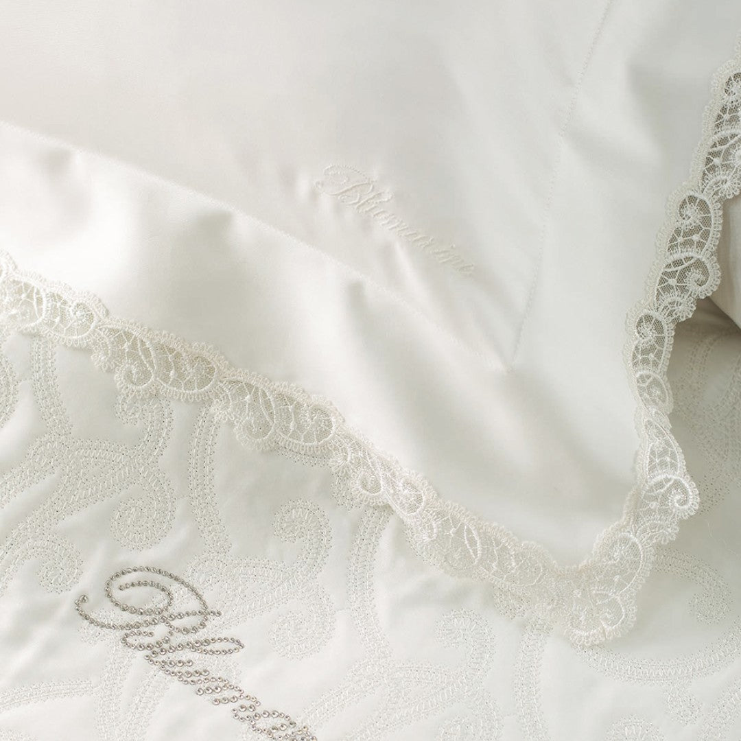 Blumarine lenzuola Corredo matrimoniale raso di cotone con liste di tulle 77607