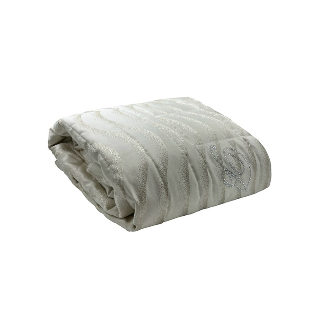 Blumarine Copriletto matrimoniale trapuntato jacquard logo in Swarovski Silver