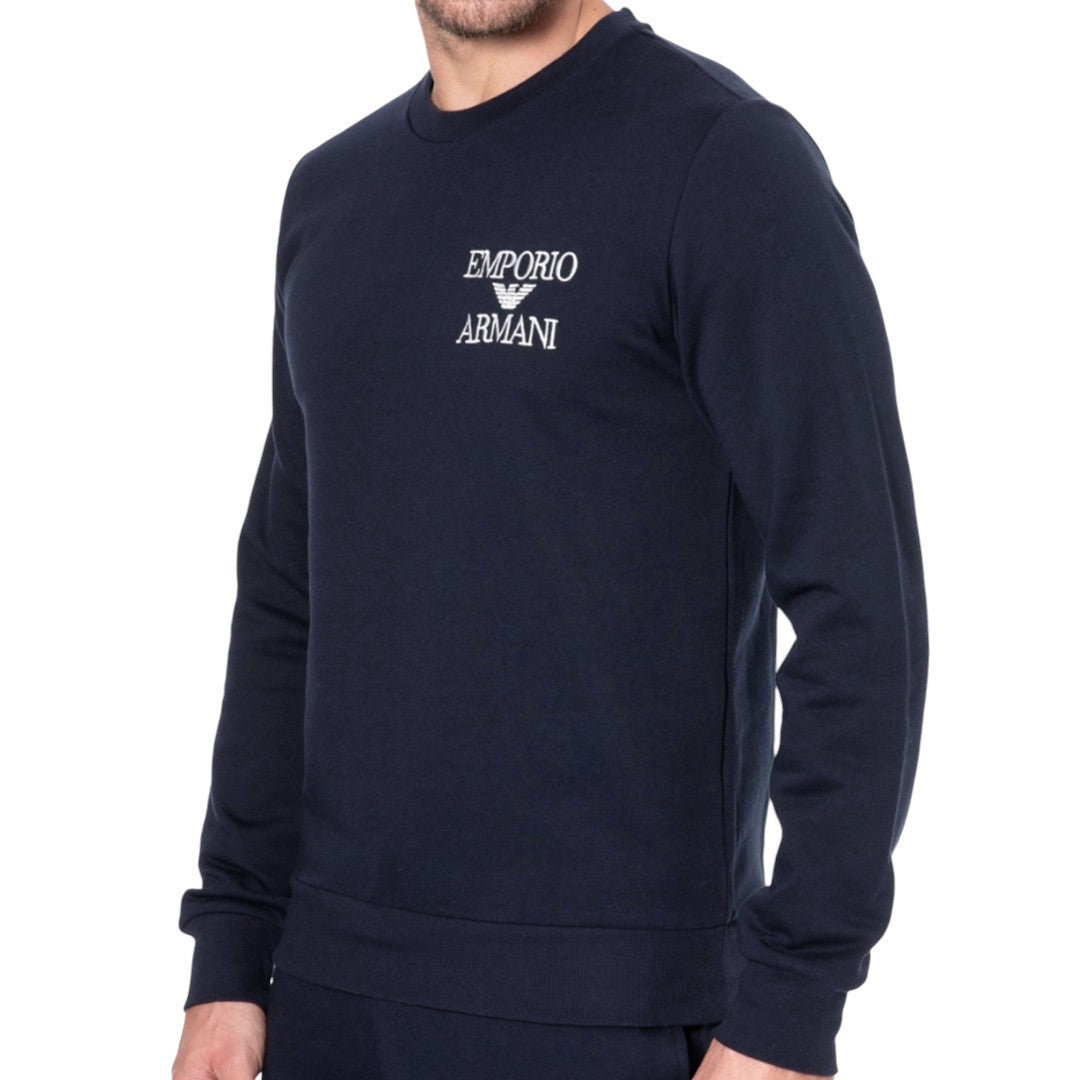 Emporio Armani Tuta Uomo in Felpa Girocollo Logo Ricamato Blu 111943 3F571 00135