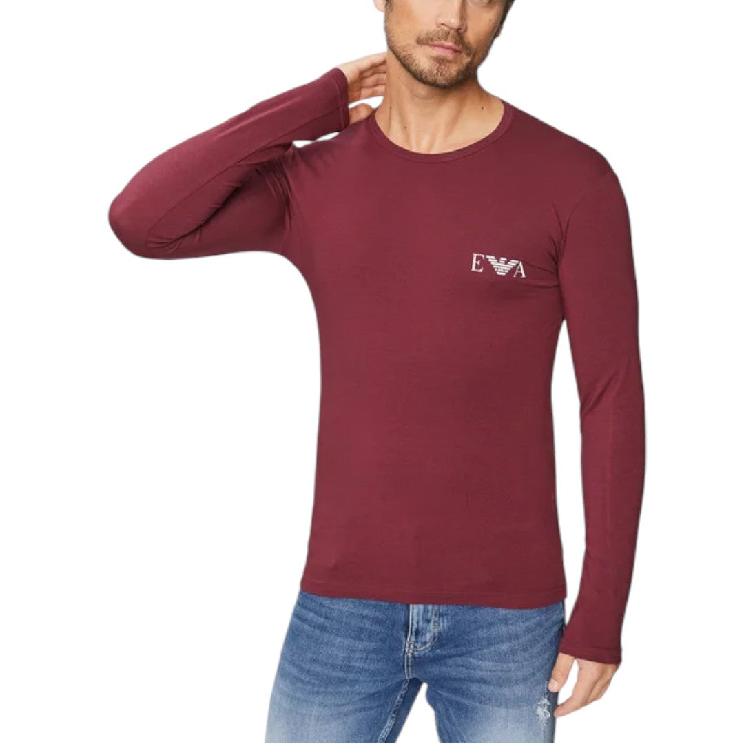 Emporio Armani T-shirt da uomo manica lunga Burgundy 111023 3F715 09876