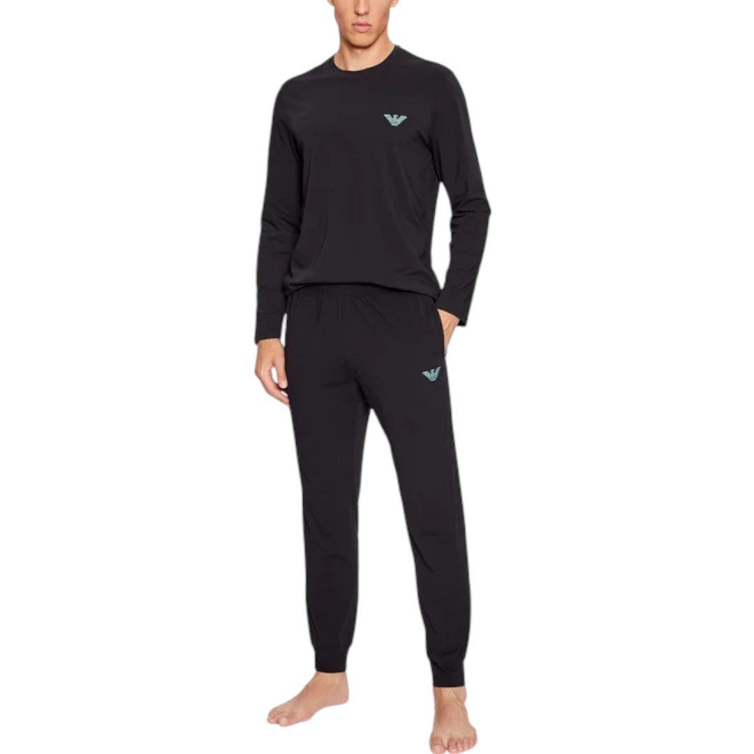 Emporio Armani Pigiama Uomo Cotone Logo Eagle Nero 112033 3F516 00020