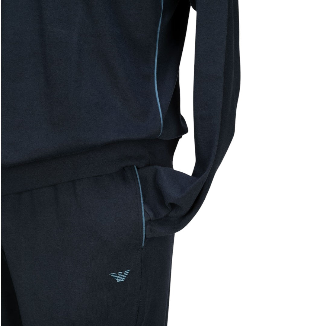 Emporio Armani Pigiama Uomo Caldo Cotone Logo Embroidery Blu 11928-3F561-00135
