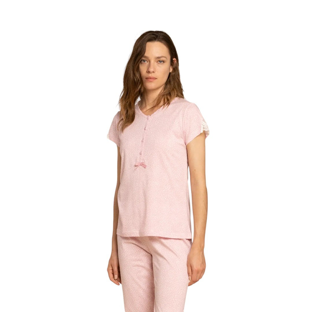 Noi Di Notte Pigiama Donna Plus Man.Corta Pant.Lungo Cotone Rosa FA008738PB402