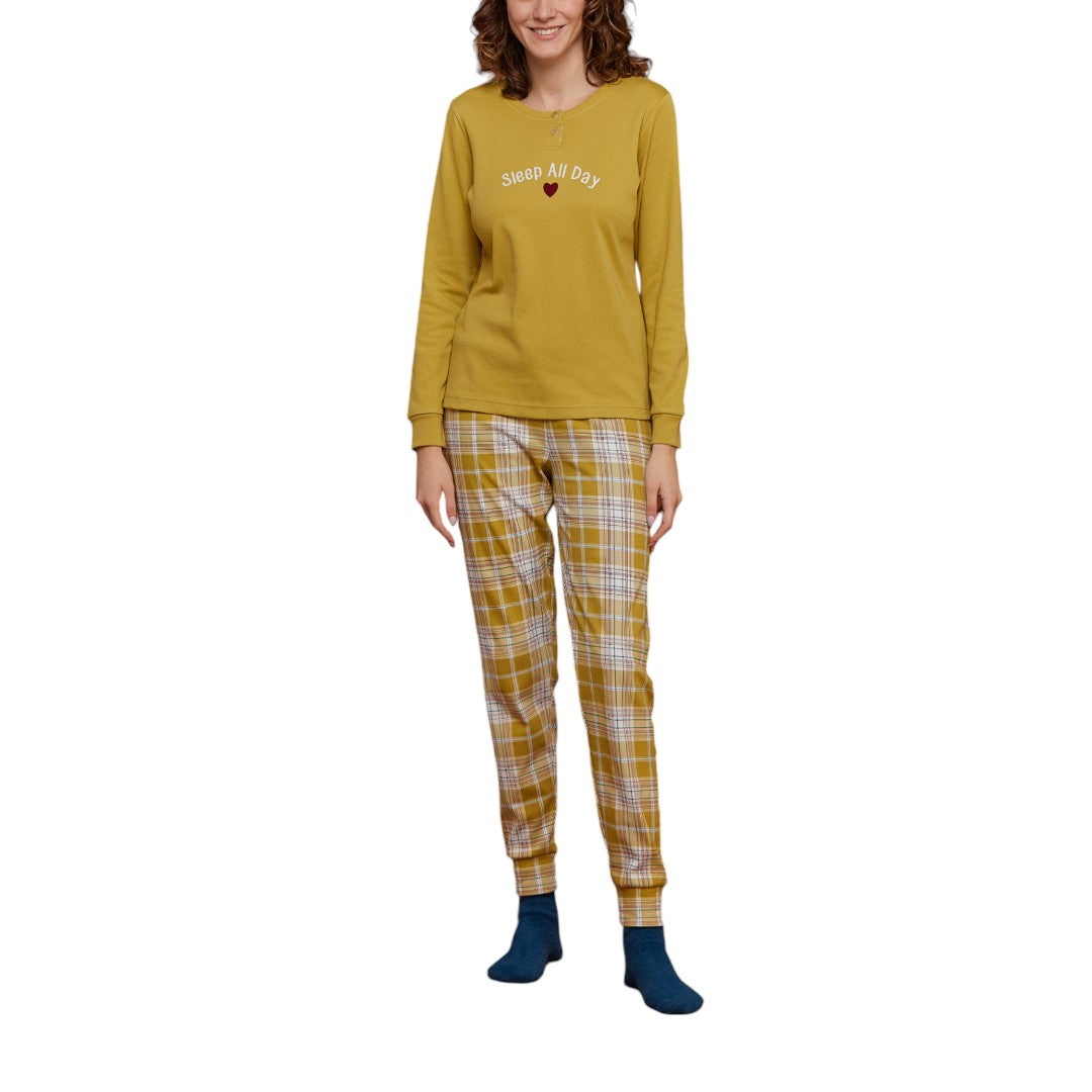 Noidinotte Pigiama Donna Caldo Cotone Giallo FA008310PB402