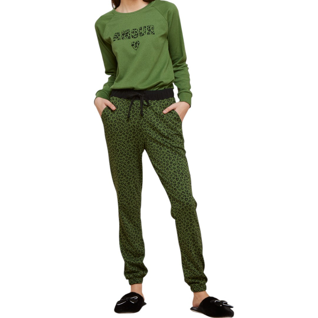 Noidinotte Pigiama Donna Caldo Cotone Felpato Verde FA008369PB401