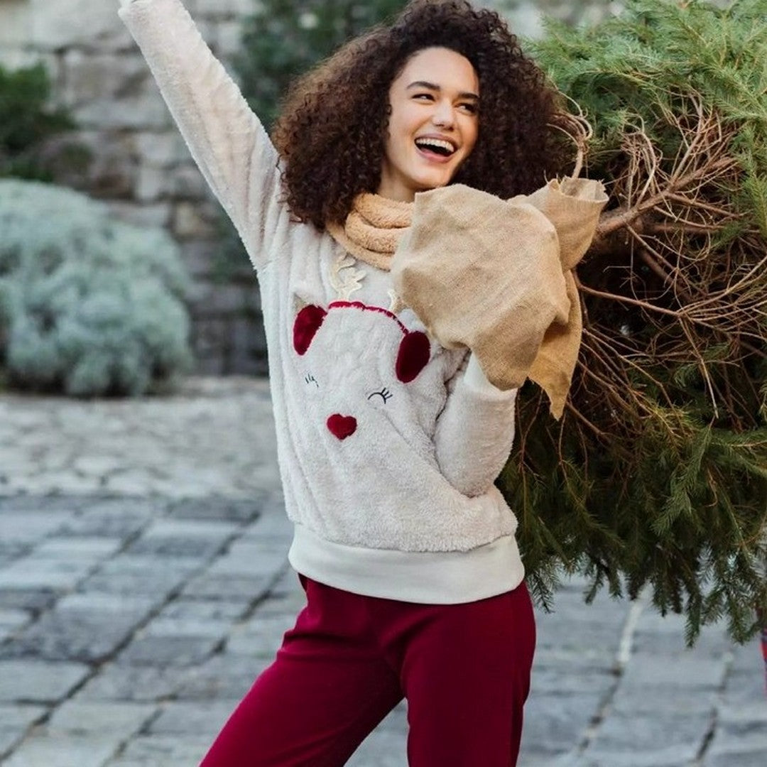 Noidinotte Pigiama Donna Coral Fleece Renna Pantalone Micropile FA008413PB401