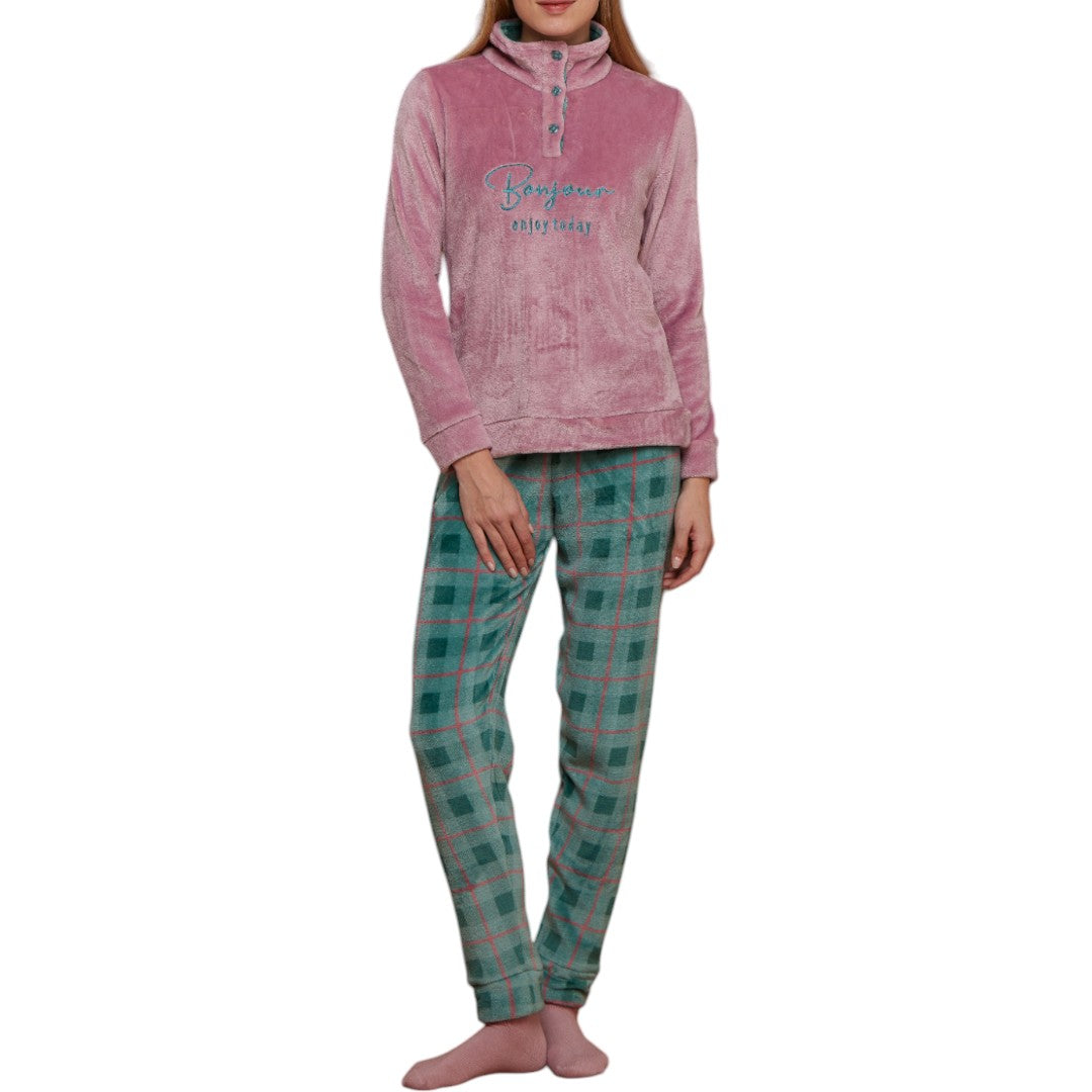 Noidinotte Pigiama Donna Coral Fleece Bonjour  Rosa - FA008418PB401