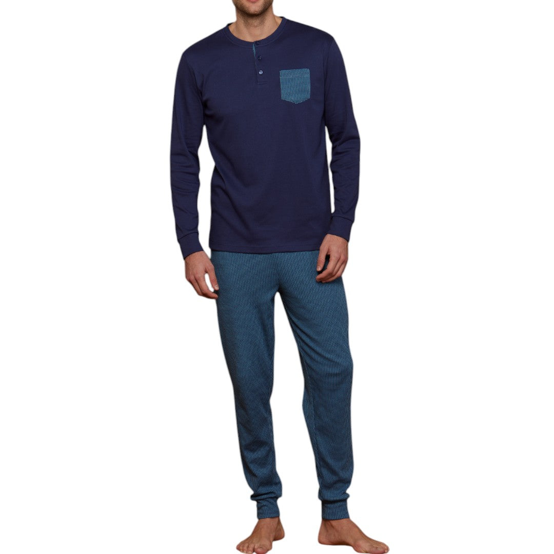 Noidinotte Pigiama serafino uomo in caldo cotone Azzurro Blu FC002714PB401