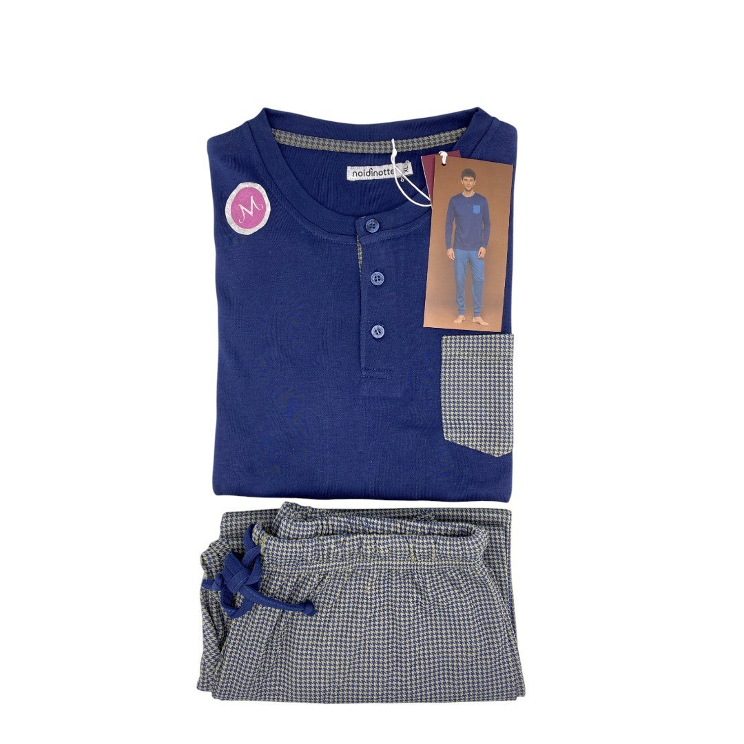 Noidinotte Pigiama serafino uomo in caldo cotone Verde Blu FC002714PB402