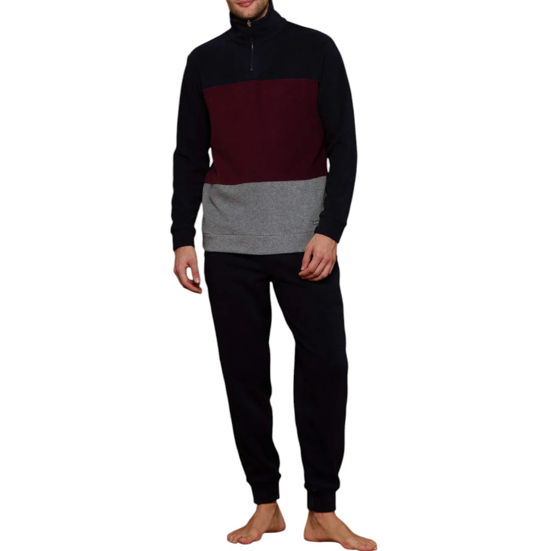 Noidinotte Pigiama uomo micropile con collo alto e mezza zip Navy FC002786PB401