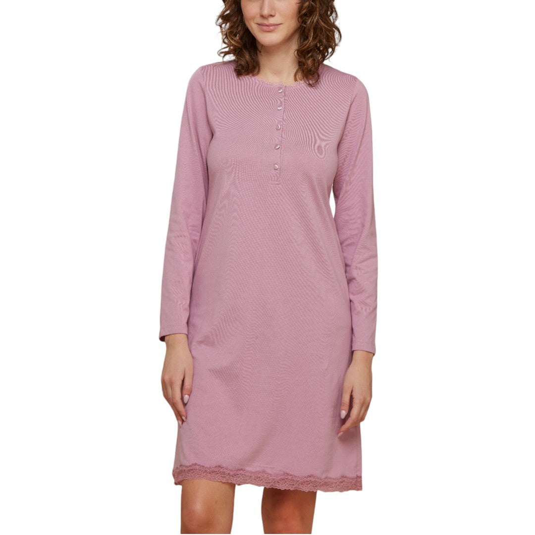 Noidinotte Camicia Da Notte Donna Jersey Invernale Rosa LA002920PB401