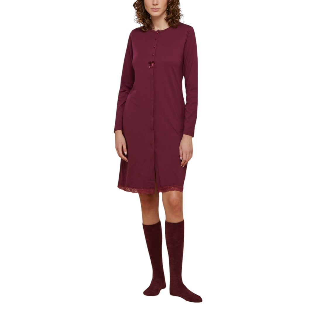 Noidinotte Camicia Da Notte Donna Jersey Invernale Bordeaux Aperta LA002923PB401