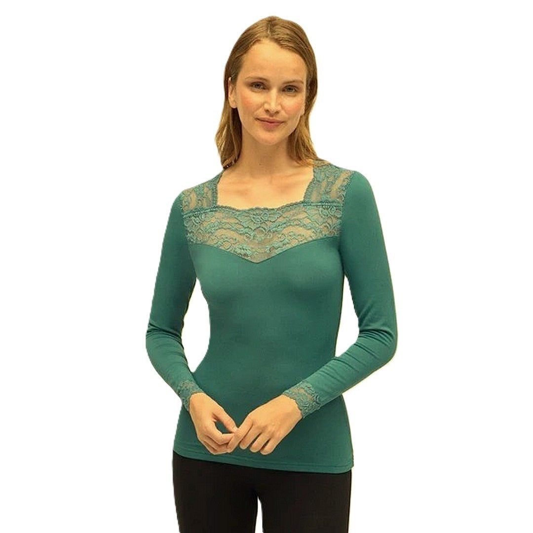 Ysabel Mora Maglia Termica Donna a Maniche Lunghe Con Pizzo
