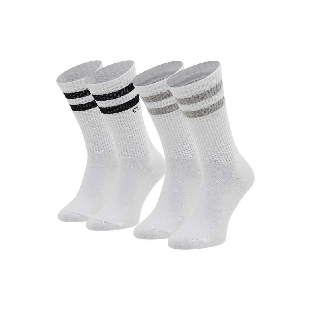 Calvin Klein Uomo 2P Calzini A Metà Polpaccio A Righe Bianco 701218711 004 039