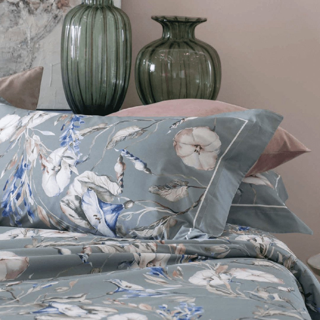 Dondi Home Notti Blu Parure Copripiumino in percalle stampato Bouquet Ardesia