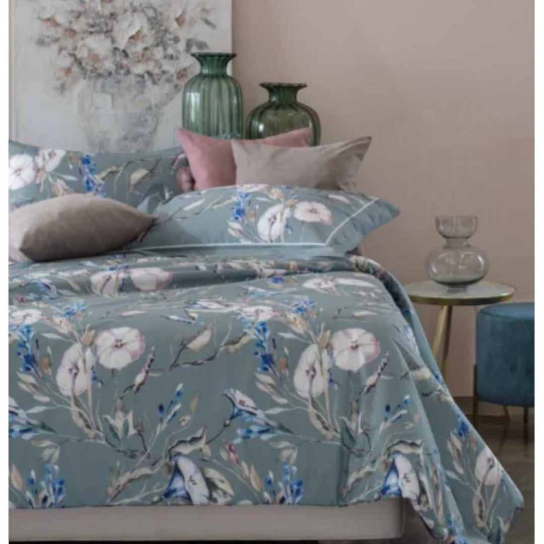 Dondi Home Notti Blu Parure Copripiumino in percalle stampato Bouquet Ardesia