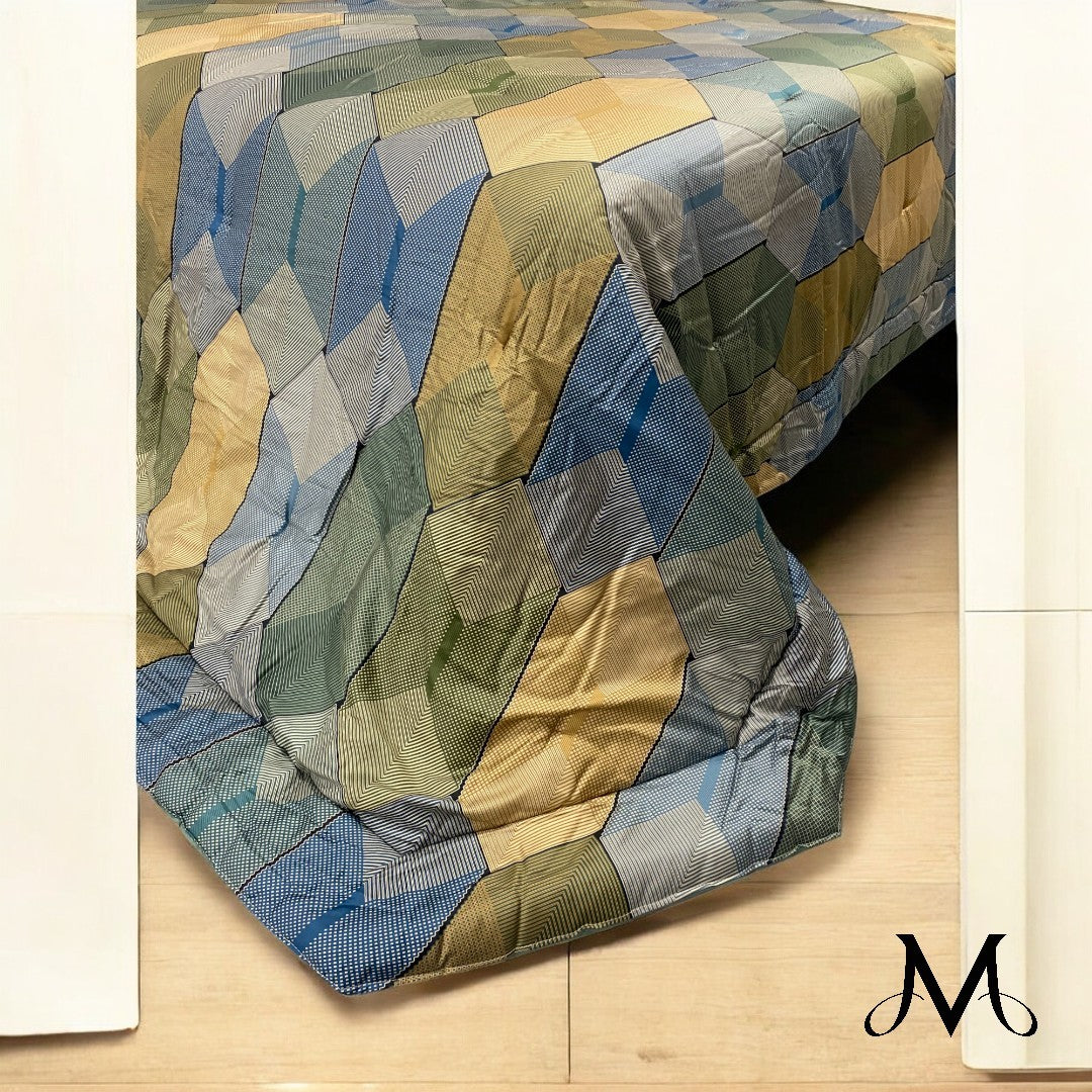 Reever Trapunta in raso di cotone Diamante Blu Verde LG02200501