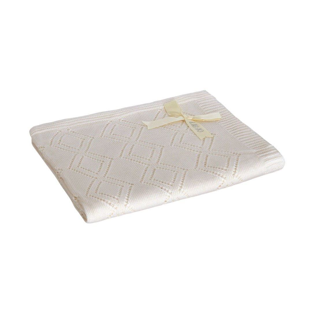 Liu Jo Baby Copertina Carrozzina in Lana Merinos Quadrucci Avorio BL242B 00067