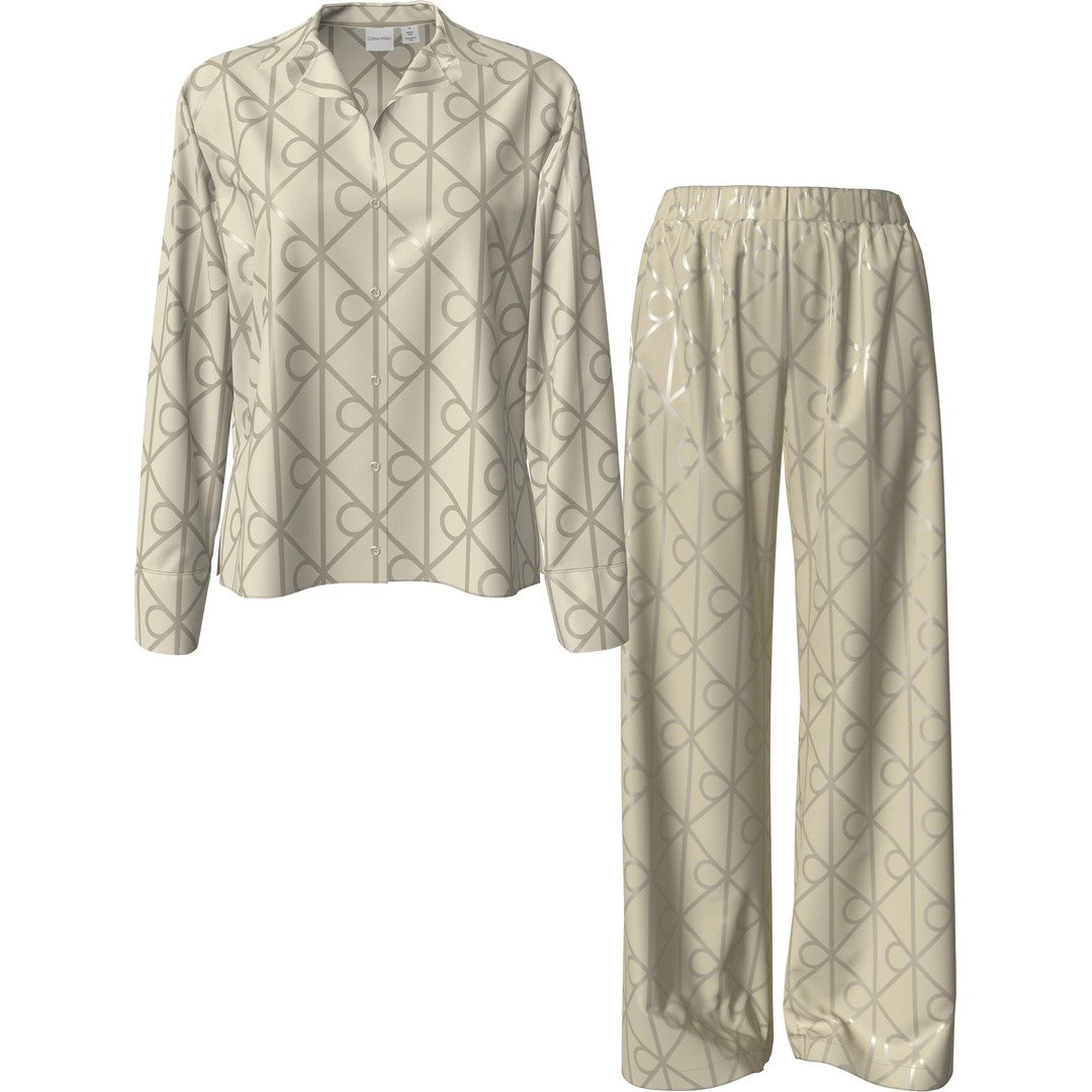 Calvin Klein Donna Camicia Pigiama con Stampa - Satin Sheen - Sabbia