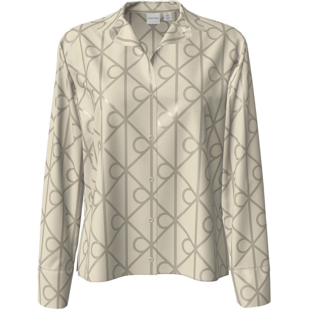 Calvin Klein Donna Camicia Pigiama con Stampa - Satin Sheen - Sabbia