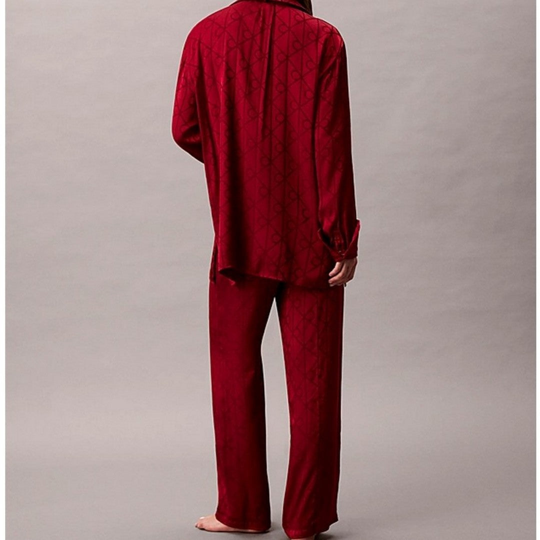 Calvin Klein Donna Camicia Pigiama con Stampa - Satin Sheen - Sabbia