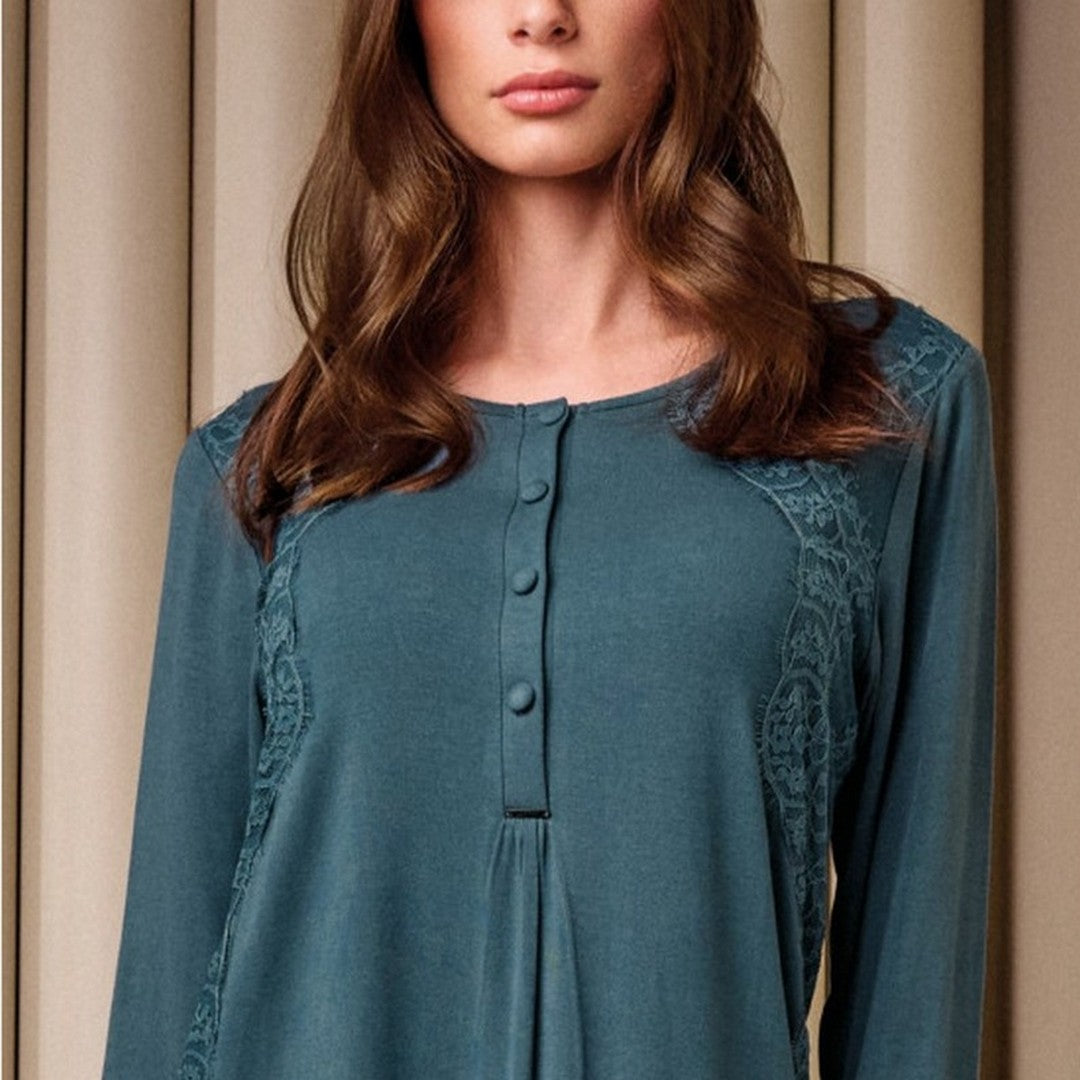 Lormar Camicia da Notte donna 4 bottoni in viscosa pesante e pizzo