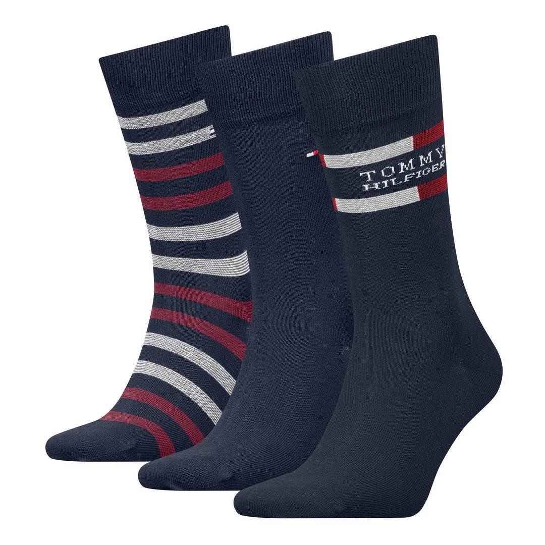 Tommy Hilfiger Uomo Calze Corte Fantasia Rigata 3P Giftbox Blu 701235376 001
