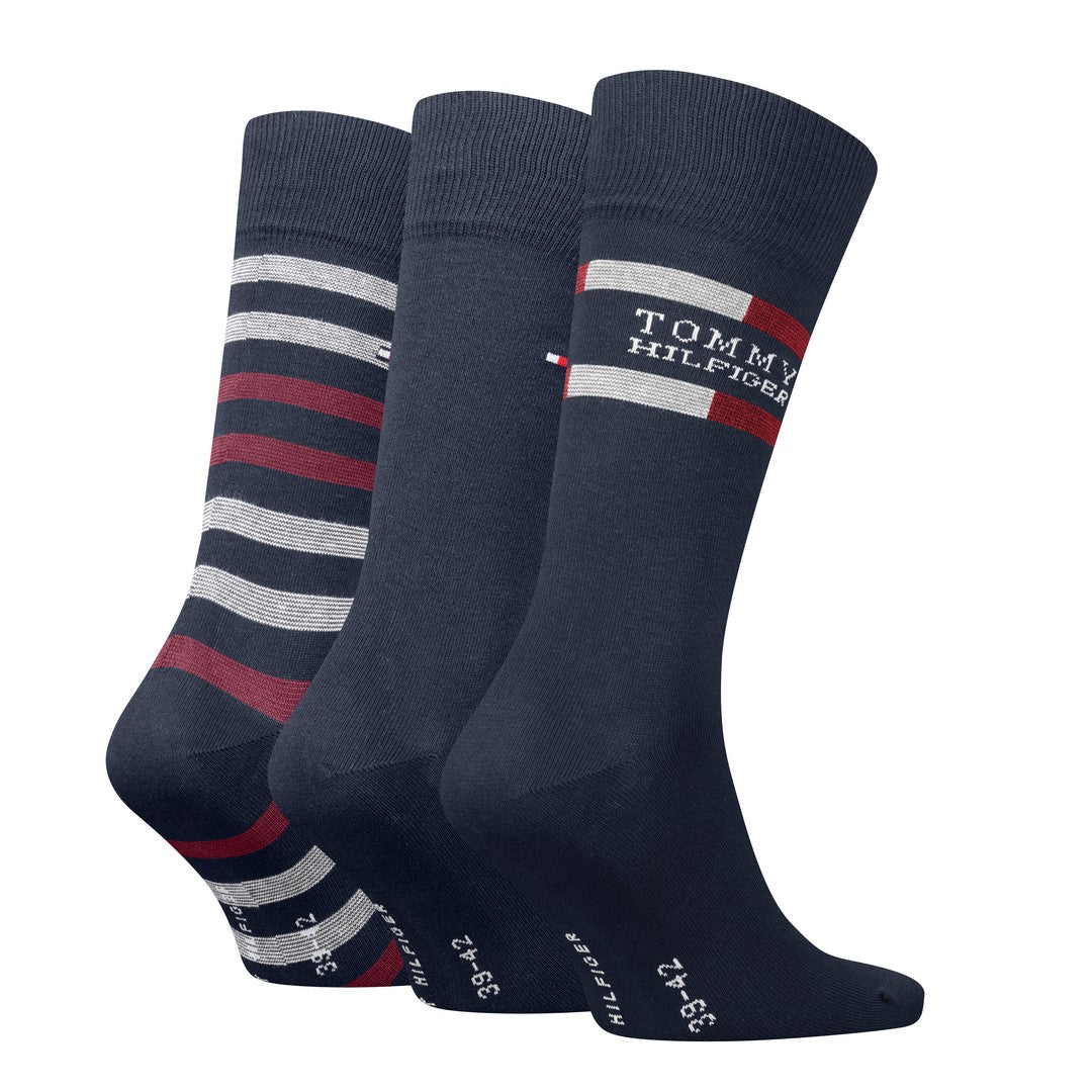 Tommy Hilfiger Uomo Calze Corte Fantasia Rigata 3P Giftbox Blu 701235376 001