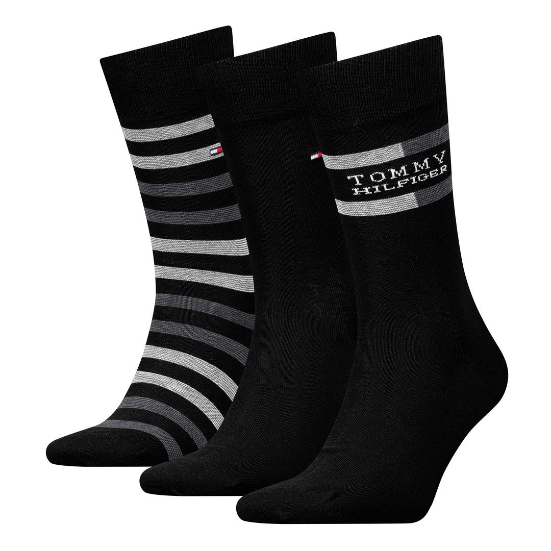 Tommy Hilfiger Uomo Calze Corte Fantasia Rigata 3P Giftbox Nero 701235376 002