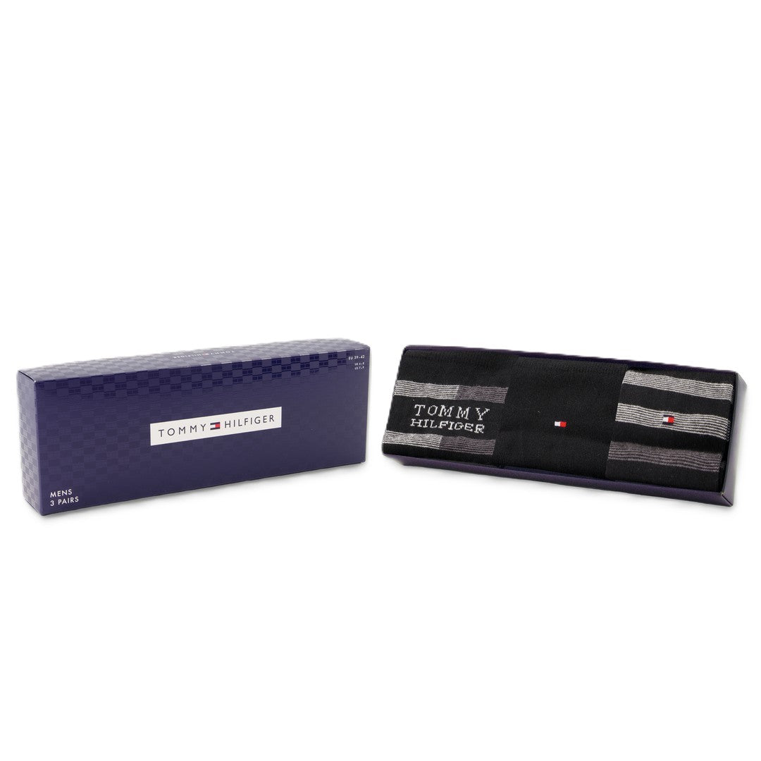 Tommy Hilfiger Uomo Calze Corte Fantasia Rigata 3P Giftbox Nero 701235376 002