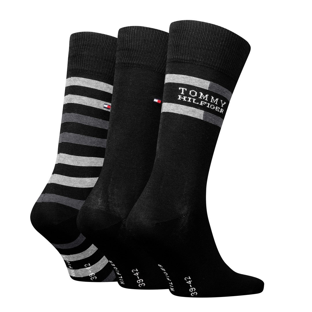 Tommy Hilfiger Uomo Calze Corte Fantasia Rigata 3P Giftbox Nero 701235376 002