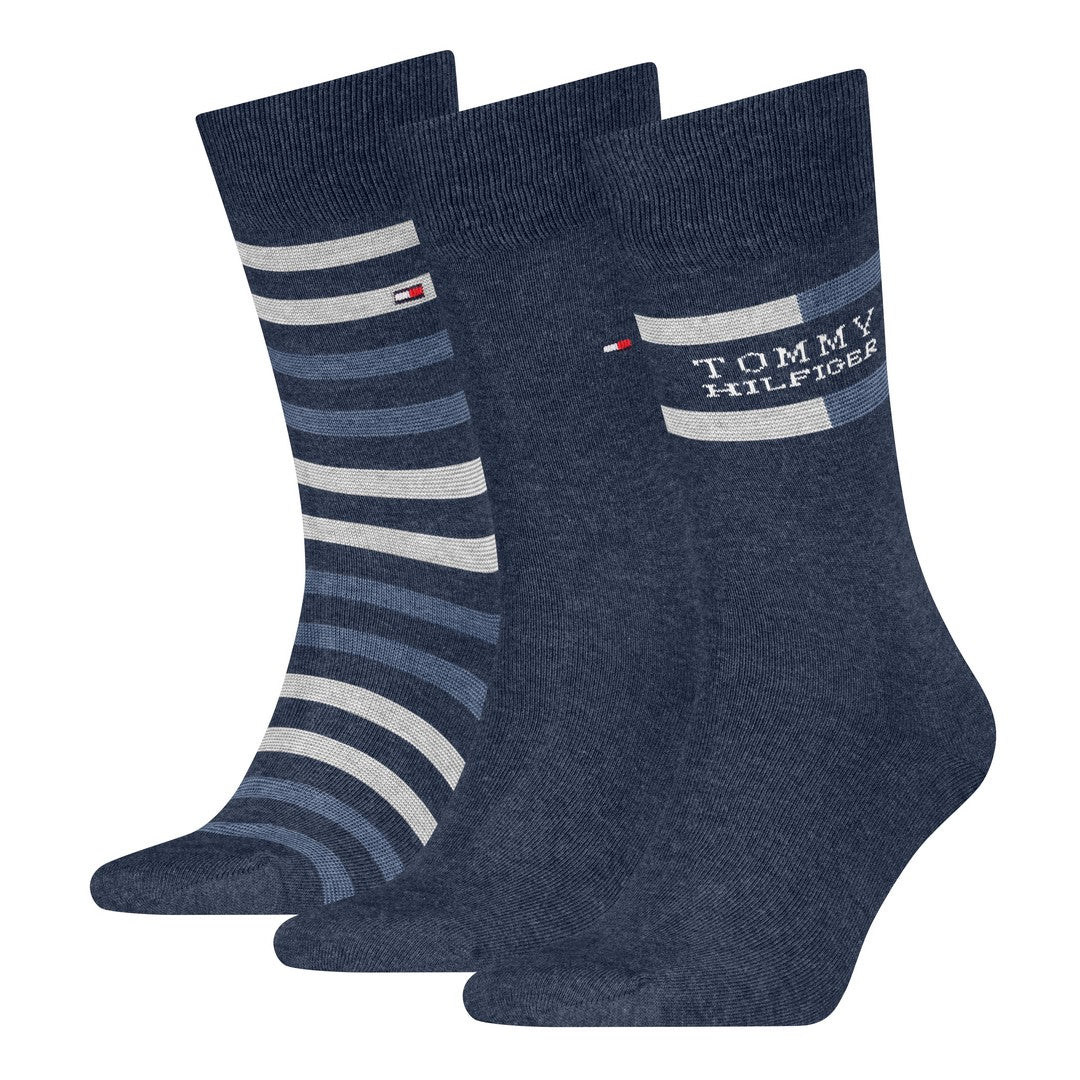 Tommy Hilfiger Uomo Calze Corte Fantasia Rigata 3P Giftbox Jeans 701235376 003