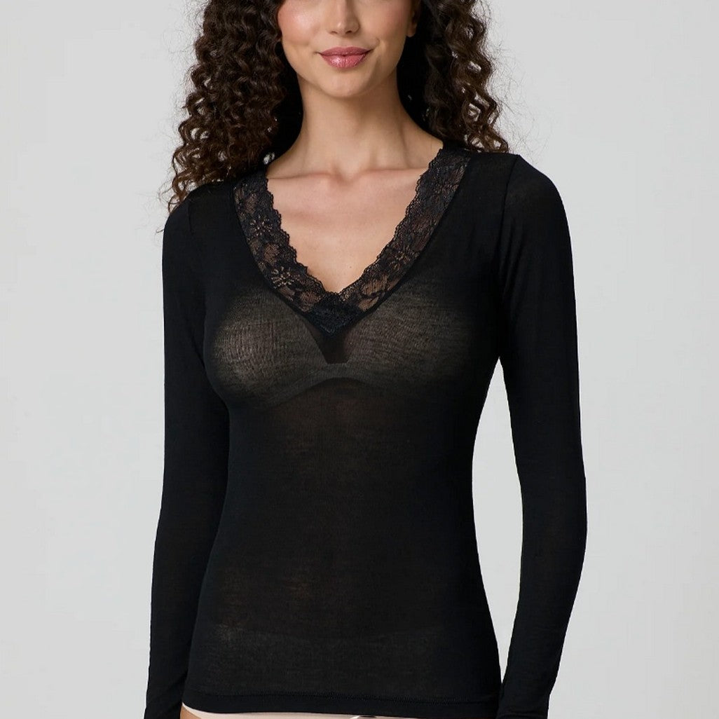 Jadea Donna Maglia Scollo a V con Pizzo