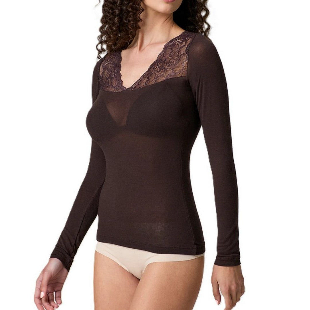 Jadea Donna Maglia in Cashmere Scollo a V con Inserto Pizzo