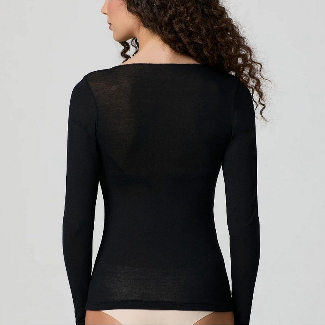 Jadea Donna Maglia in Cashmere Scollo a V con Inserto Pizzo