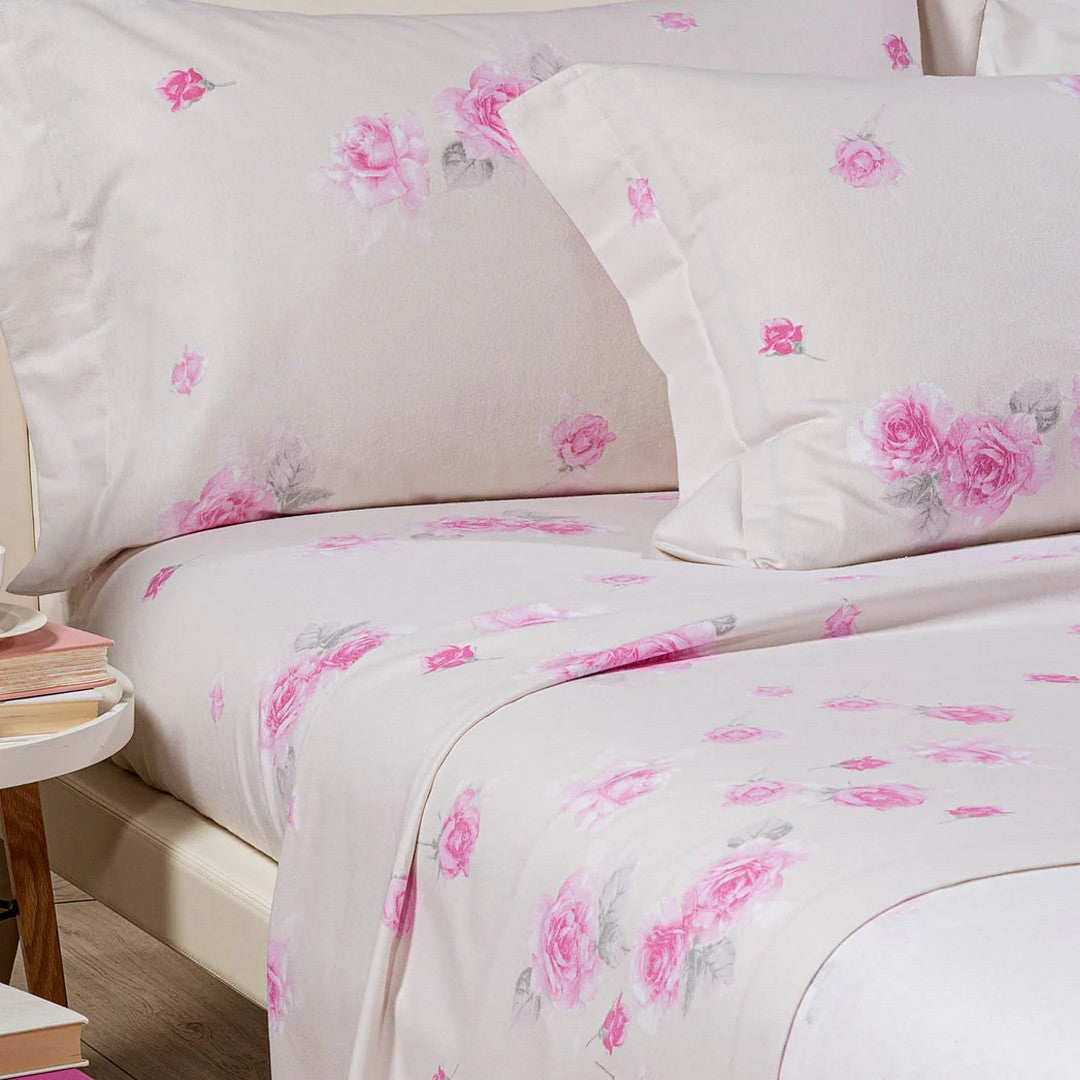 Caleffi Completo Lenzuola in Flanella di Puro Cotone Floral