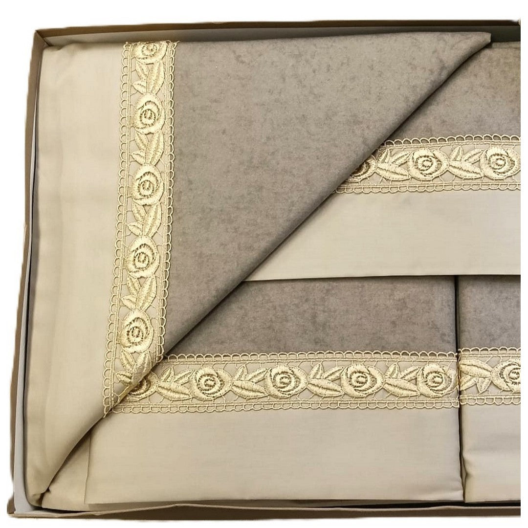 Battaglia Completo Letto Matrimoniale Nerano in Caldo Cotone Ricamato