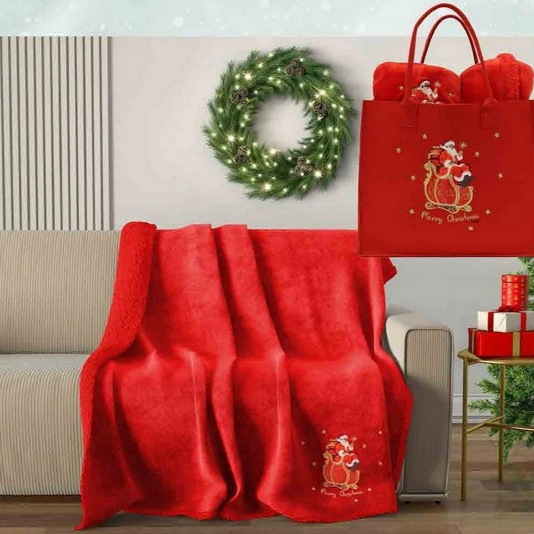 Irge Plaid Matrimoniale Slitta Rosso Roland 200x225 con Borsa