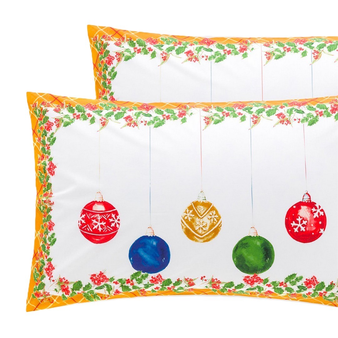 Riviera Coppia Federe in Puro Cotone  Stampa Natalizia Addobbi