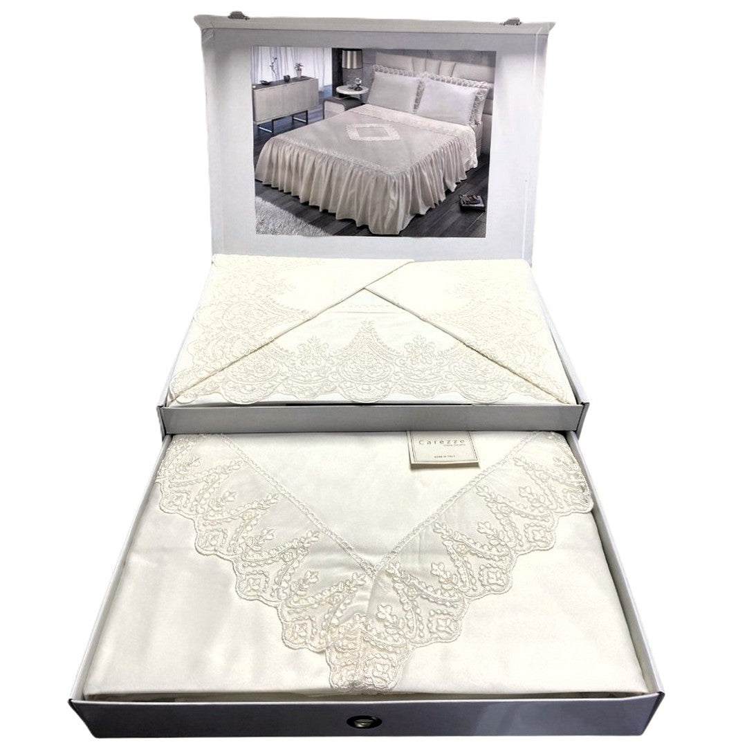 Carezze Set Lenzuola e Copriletto Matrimoniale Ricamato Daiana Avorio