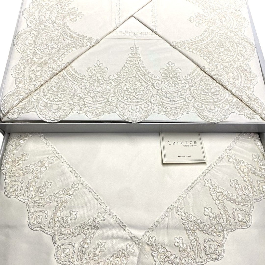 Carezze Set Lenzuola e Copriletto Matrimoniale Ricamato Daiana Avorio