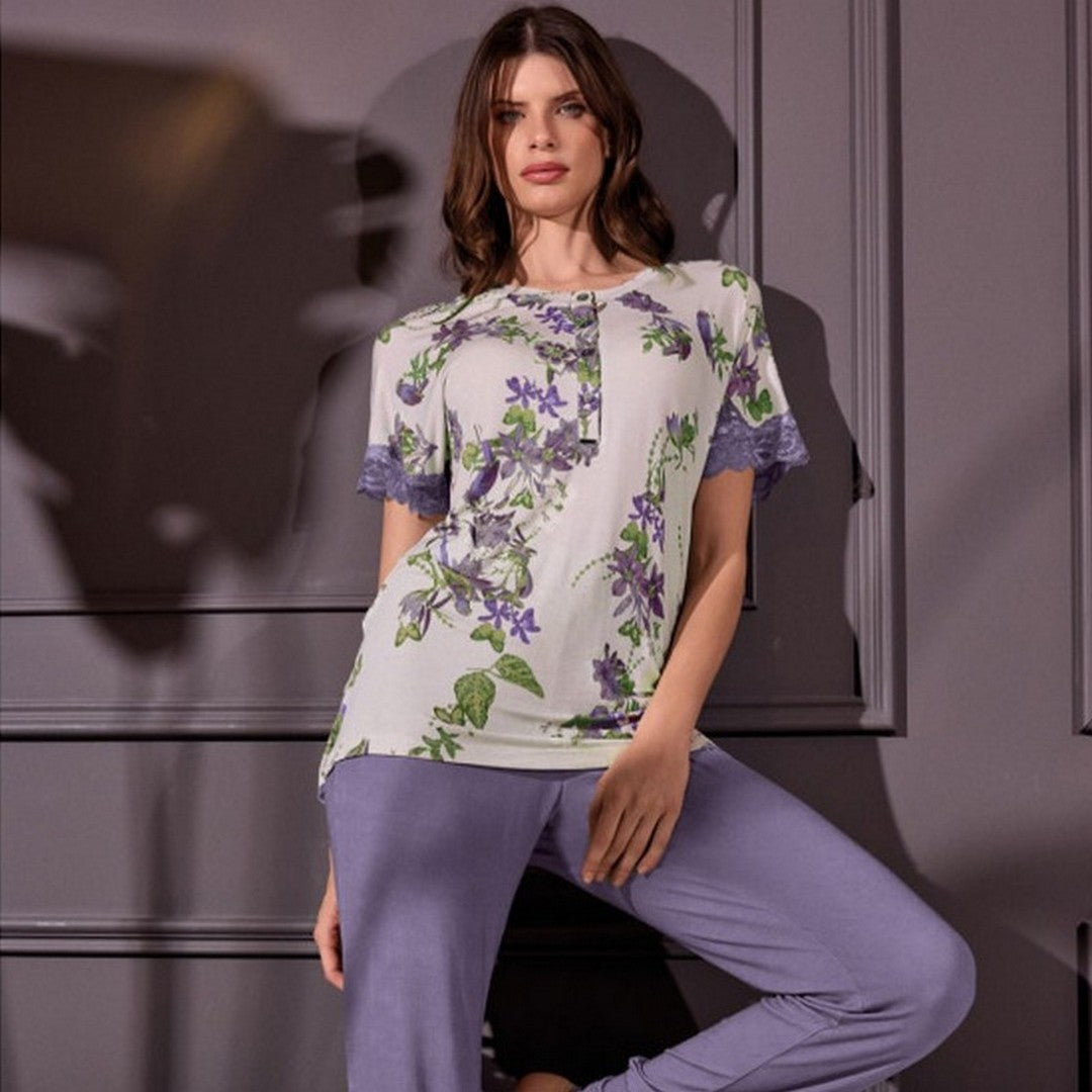Lormar Pigiama donna in viscosa Manica Corta Pantalone Lungo