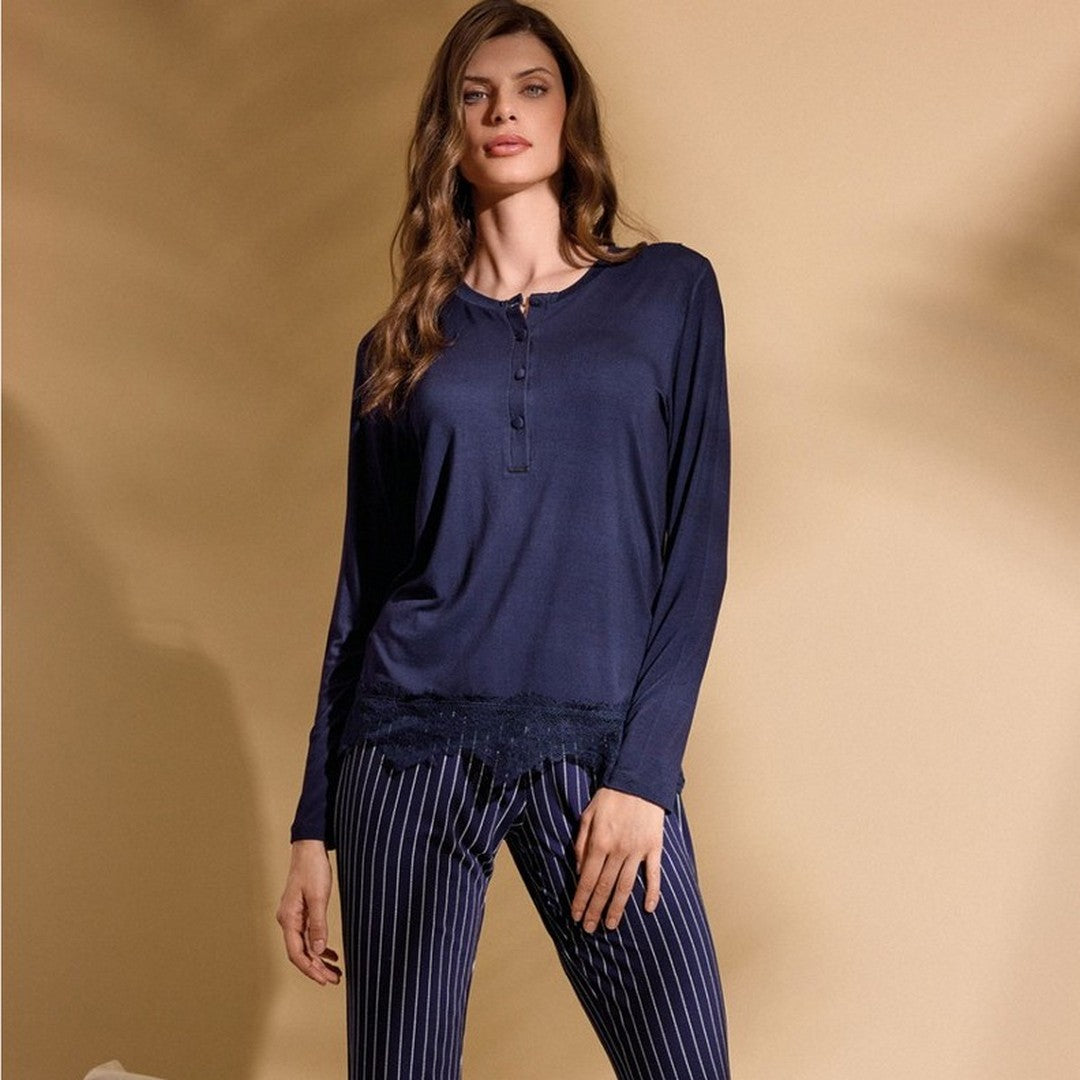 Lormar Pigiama Donna in Viscosa Manica Lunga Pantalone Lungo
